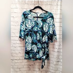 cj banks tie hem tropical pattern shirt in 2X.